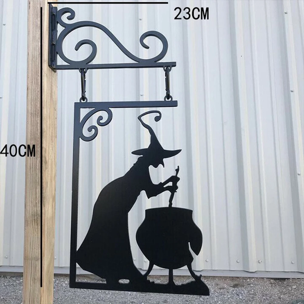 เครื่องทำตกแต่งฮาโลวีน Witch หม้อไอน้ำโลหะรูปเงาดำที่ติดมุมในสวนต้านทานการกัดกร่อนของครอบครัวหน้าบ้านงานปาร์ตี้ที่แขวนผนัง