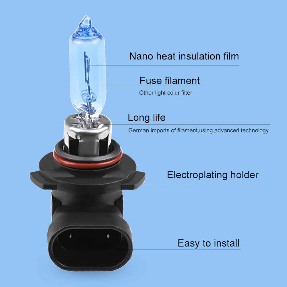 Urbanroad 2pcs 9005 HB3 Halogen Car Head Light Bulb Lamp HB3 Super White 6000K 12V 65W Headlight Parking Halogen Bulb Light