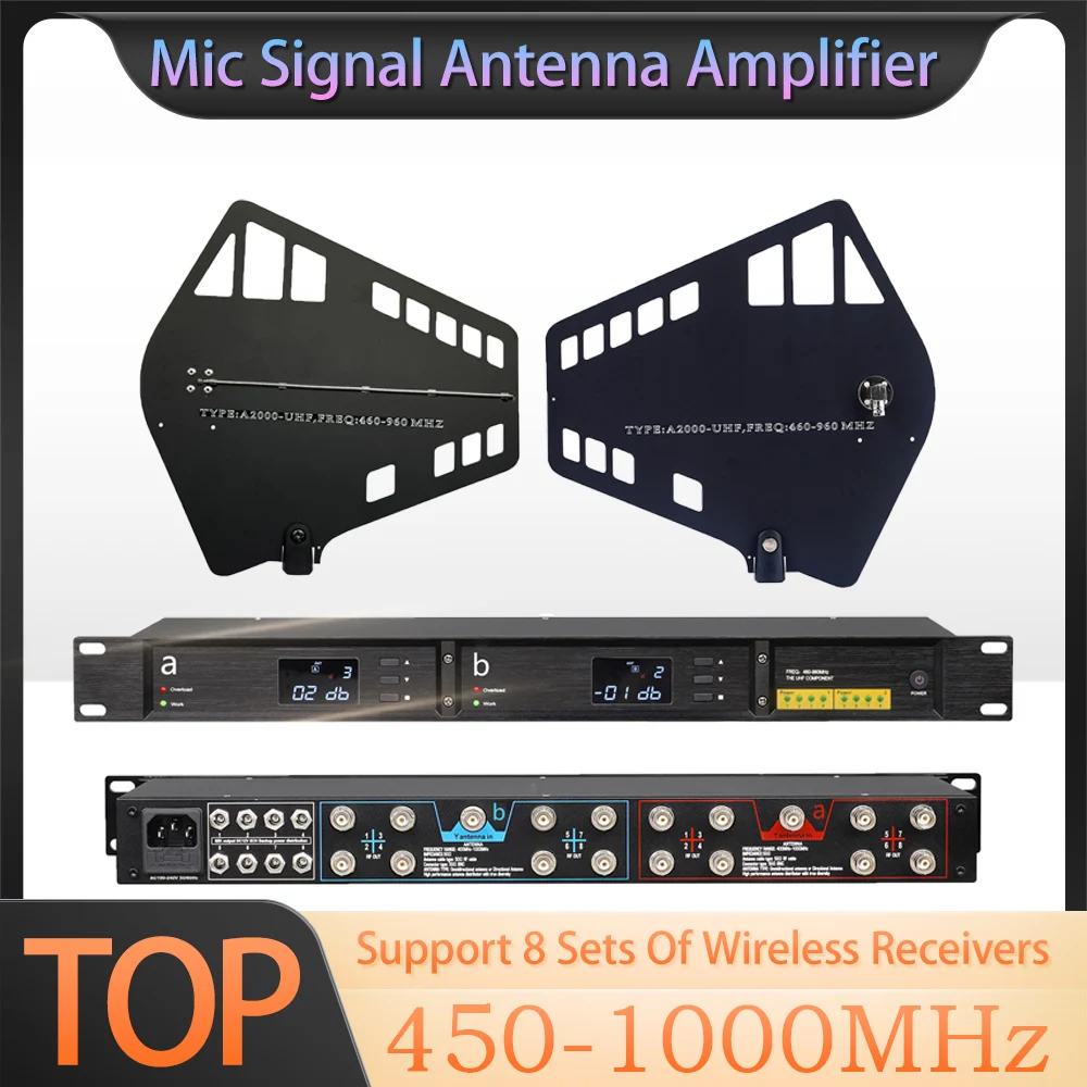 UA80-A2000 RF-signaalverdeler Antennedistributiesysteem 450-1000MHZ Draadloze microfoon Signaalversterker UHF Superbreedband podiumprestaties microfoonsignaalversterkingssysteem