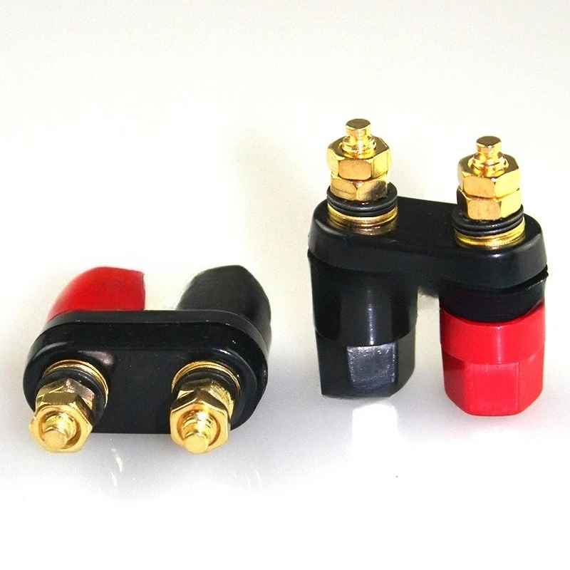 2‌pcs Gold-Plated Speaker Terminal Dual Banana Jacks, Double Stacked Hex Binding Posts, Brass Construction
