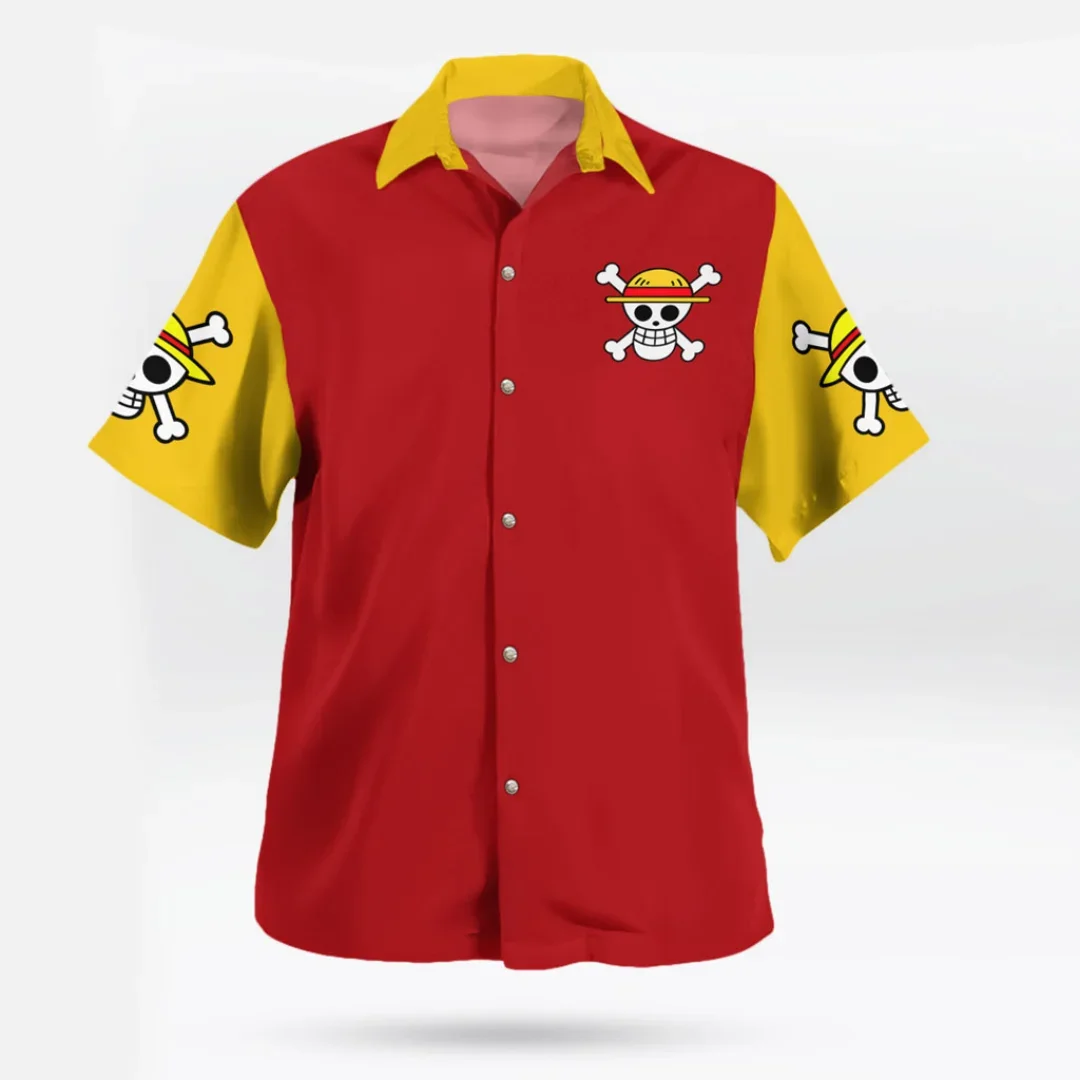 Summer Men's One Piece Hawaiian Shirt Anime Graphic Print Short Sleeve Tropical Vacation Casual Anime Kids Clothes Tops