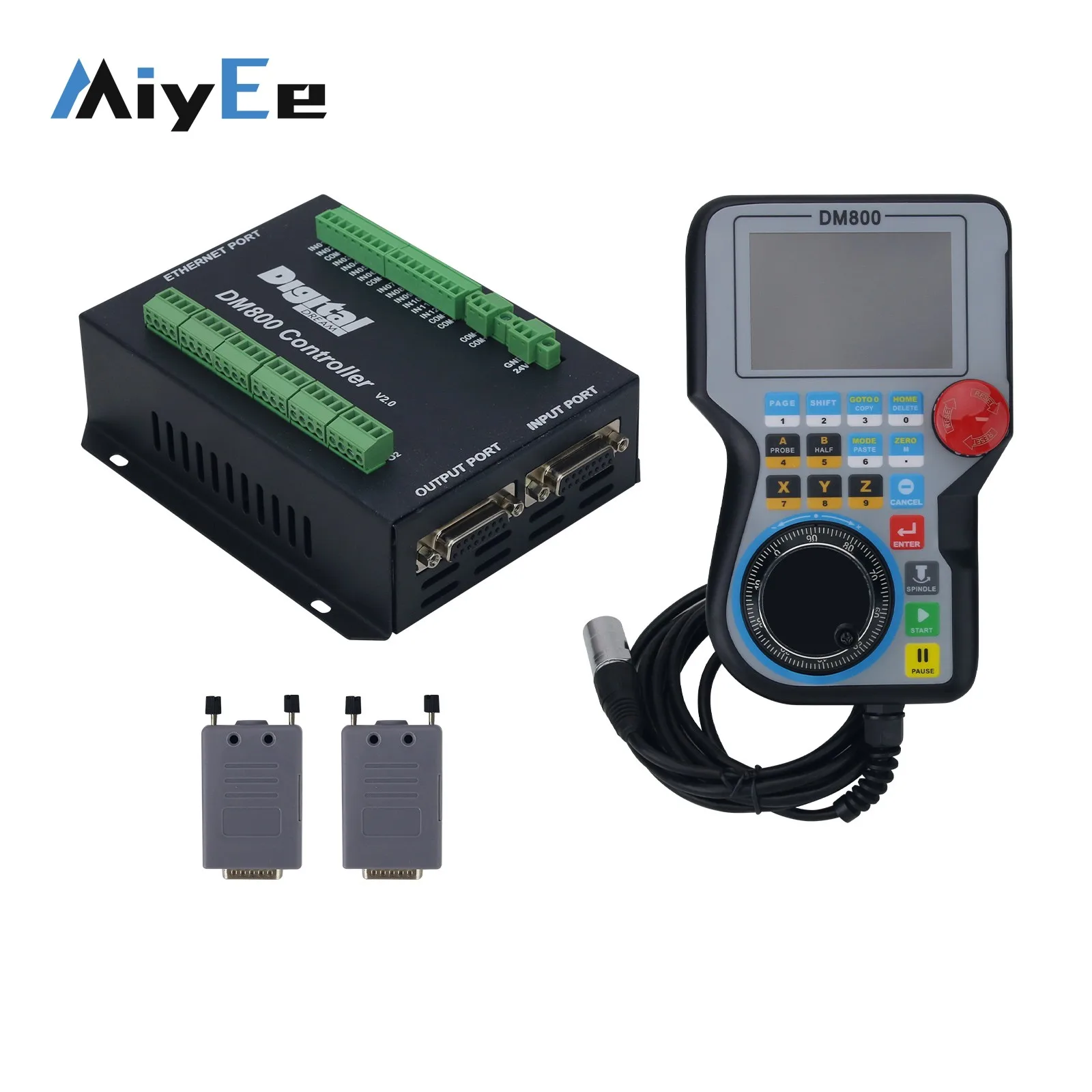 DM800 3-Axis/4-Axis/5-Axis Handheld CNC Controller Built-in MPG 3.8-inch Display Motion Controller with Emergency Stop Button