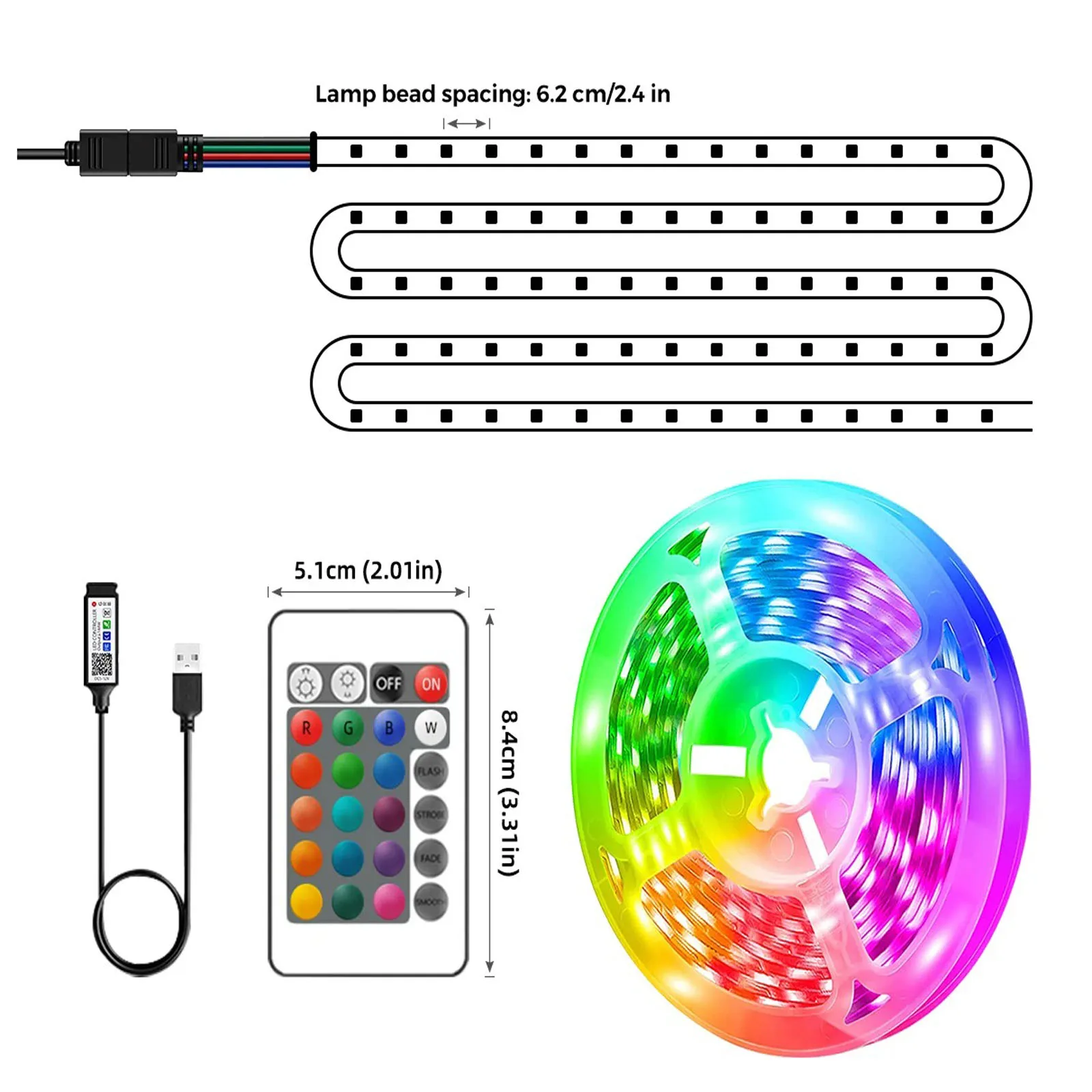 1pcs Led Strip Lights USB RGB 5050 LED Light Strip 1M-30M Music Sync App Control Luces Led Flexible Lamp for Room Decor TV
