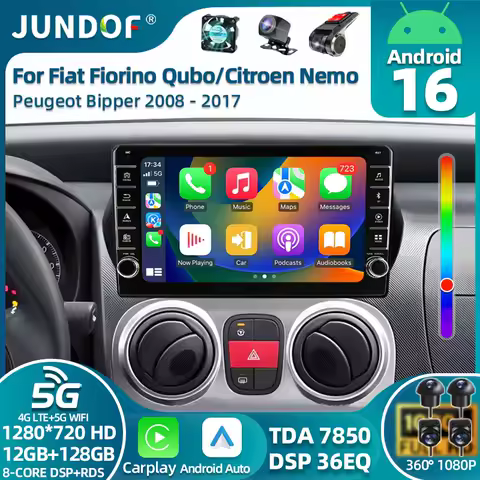 Android 16 Radio For Fiat Fiorino Qubo For Citroen Nemo For Peugeot Bipper 2008-2017 Car stereo Multimedia Player Carplay Auto