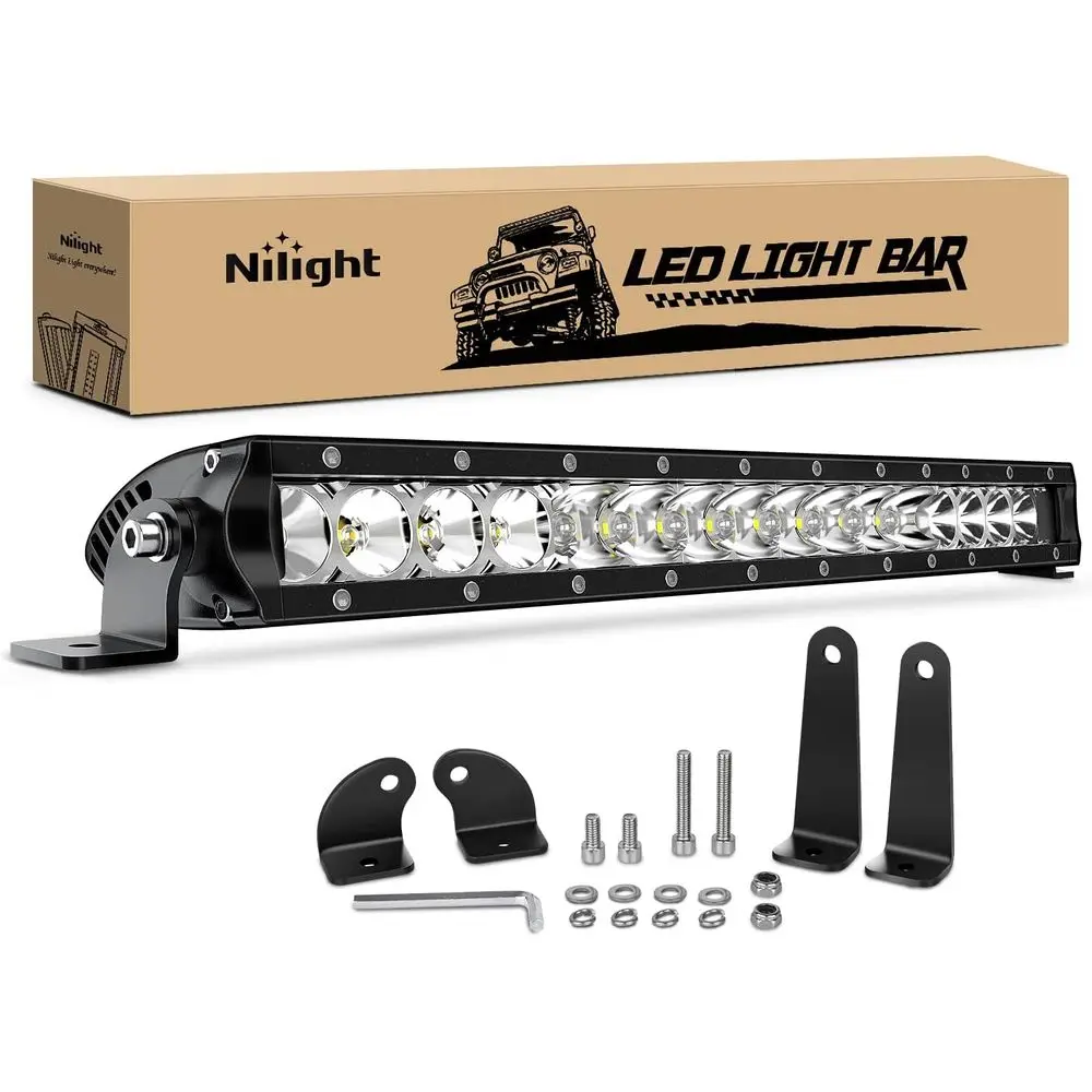 

NI04-100W 80W LED Work Light Bar - Single Row Spot Flood Combo, Offroad Lighting, 2 Style Brackets, 2-Year Warranty