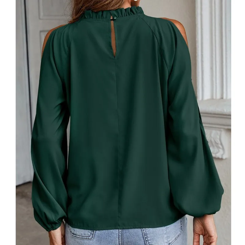 Sexy Off Shoulder Women\'s Blouse 2024 Spring Autumn Long Sleeve Casual Loose Shirt Black Green Tops Office Ladies Blouses