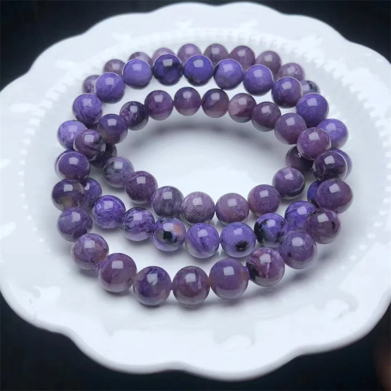 Natural Charoite Bracelet Gemstone Round Bead Crystal Healing Gemstone Fashion Bracelet Jewelry Gift 8MM