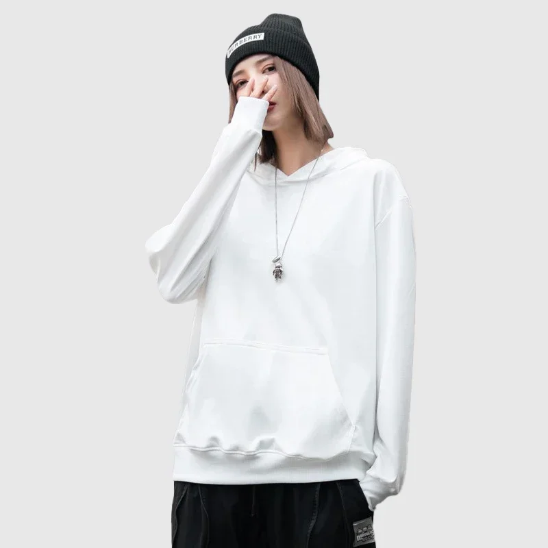 White Hoodies Men Women Autumn Long Sleeve Pullover Tops Unisex Casual Pocket Hoodies Unisex Outer Loose Sport Wear