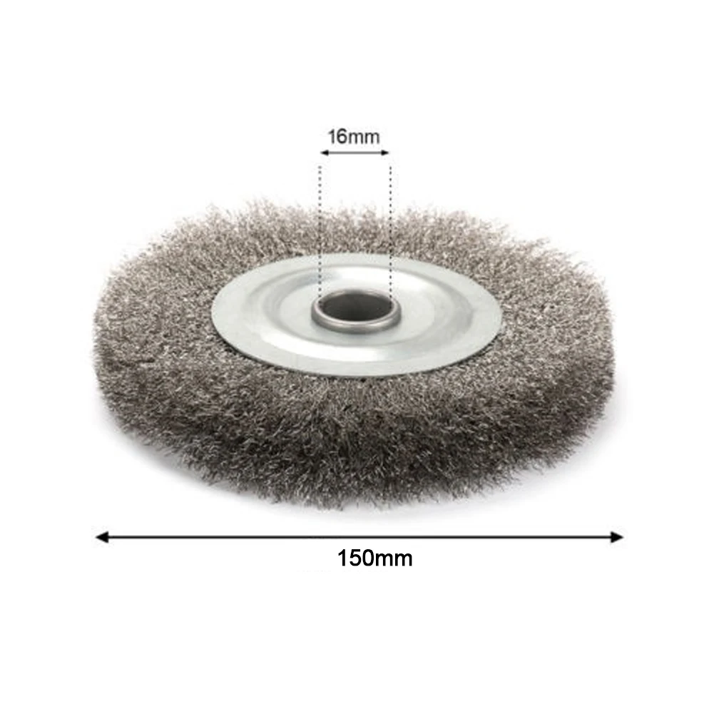 Cepillo de rueda de alambre de acero inoxidable prensado, amoladora de Banco abrasiva de 16mm, accesorios para herramientas de pulido de agujeros, 6 pulgadas, 1 unidad