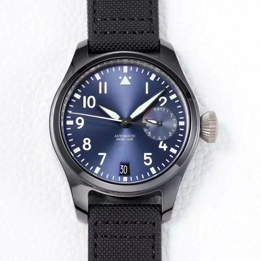 고급 파일럿 7일 파워 리저브 남성용 자동 기계식 스테인리스 스틸 로즈 골드 블랙 브라운 가죽 맞춤형