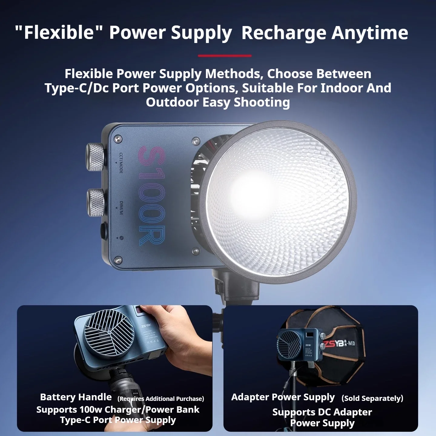S100R Full-color Fill Light RGB Outdoor Photography Lighting 100W High-power Camera Light Portable Portrait COB Soft Light Lamp