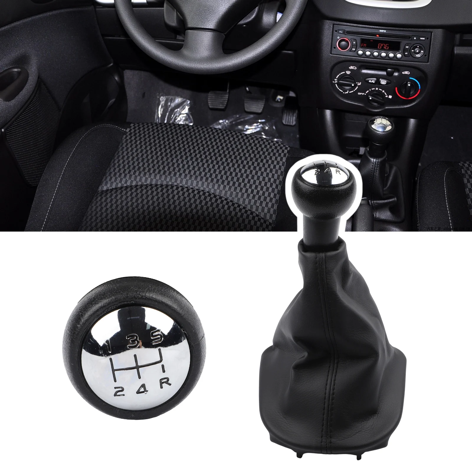

5 Speed Knob Shift Knob With Boot Car Interior Upgrade Stable Characteristics Brand New Condition Easy Installation For 207