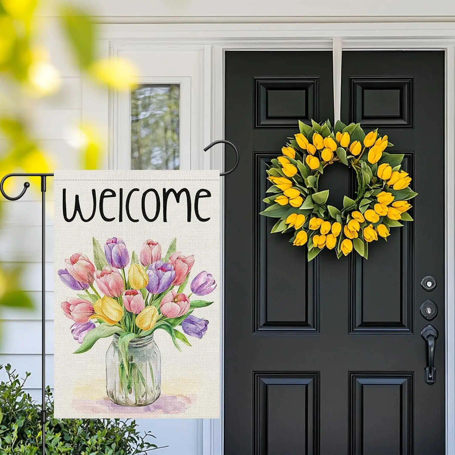 Louise Maelys Spring Welcome Garden Flag Tulip Flower Double Sided 12x18 Inch Floral Small Burlap Saint Patricks Holiday Yar EEZ