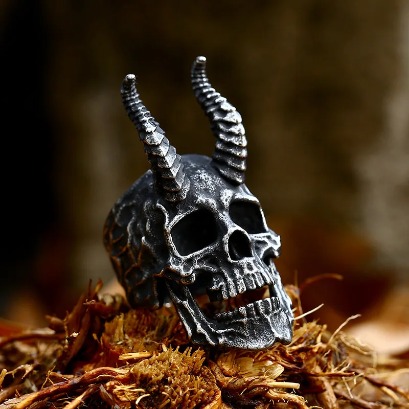 BEIER 316L Stainless Steel Biker Dark wind Jewelry Unique Punk Gothic Goat Head Satanic Demon Sorath Skull Ring Men BR8-802