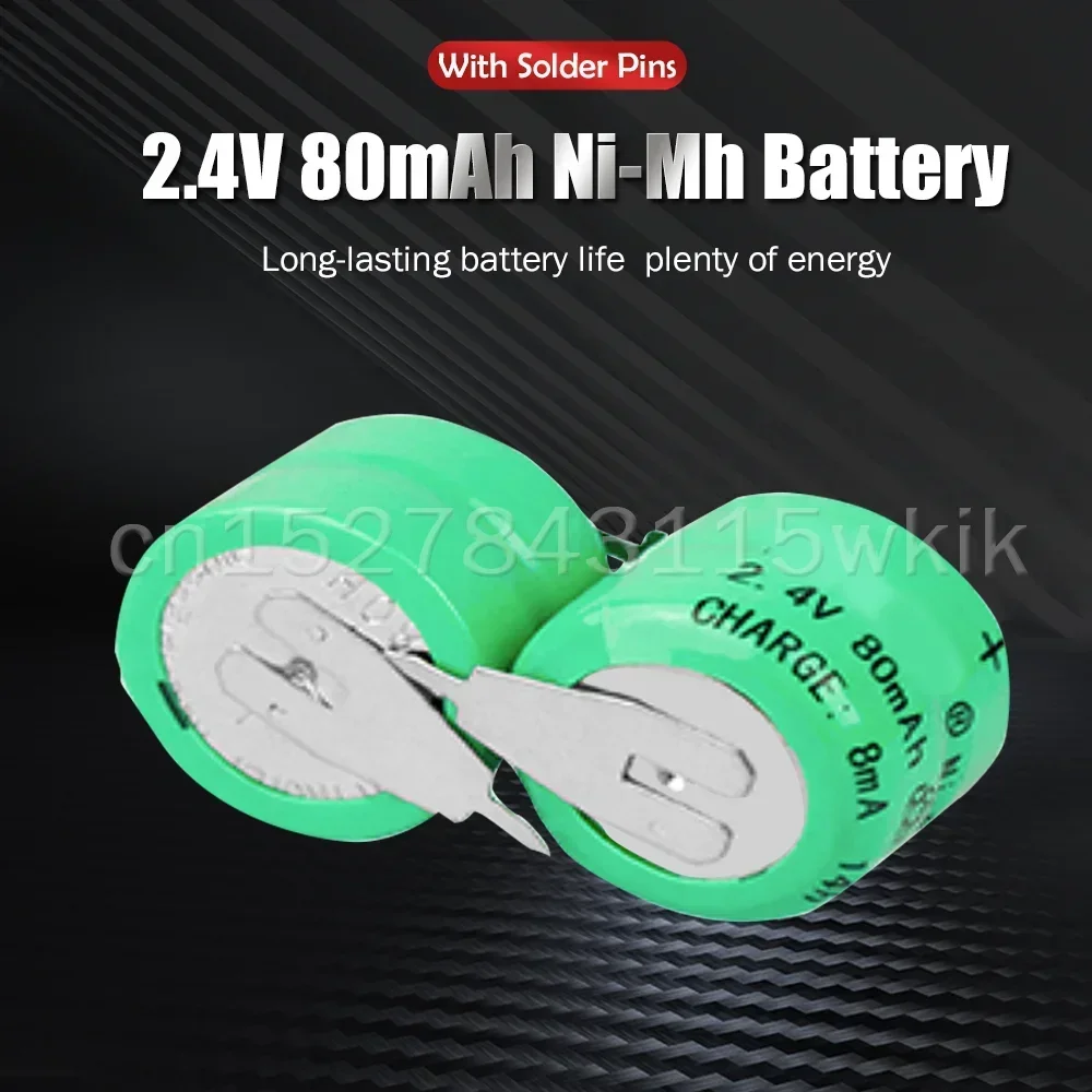 2.4V 80mAh Ni-MH NIMH Rechargeable Batteries Button Cell For Car Audio Electric Toys Watch With Soldering Pins Replacement Cell