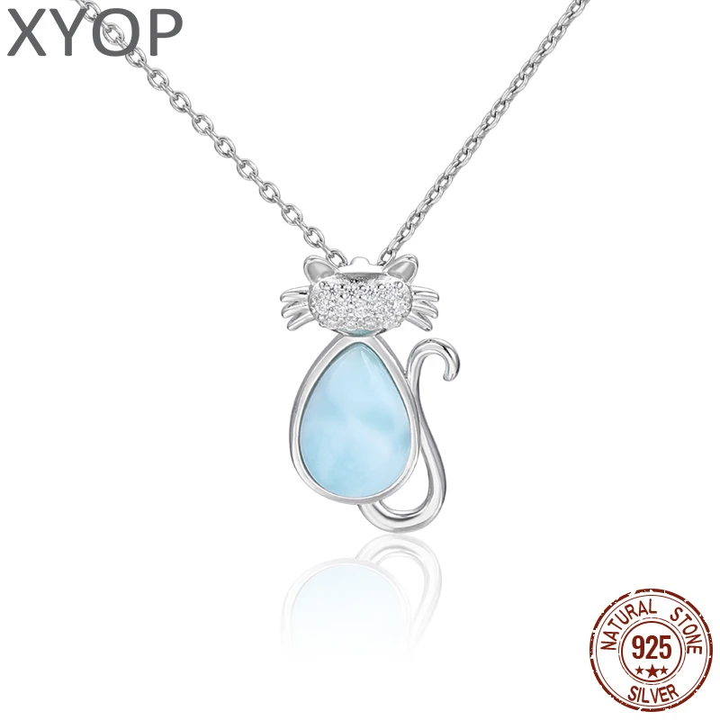 XYOP 2025 Jewelry 925 Silver Larimar Pendant Contrast Level Monotonous