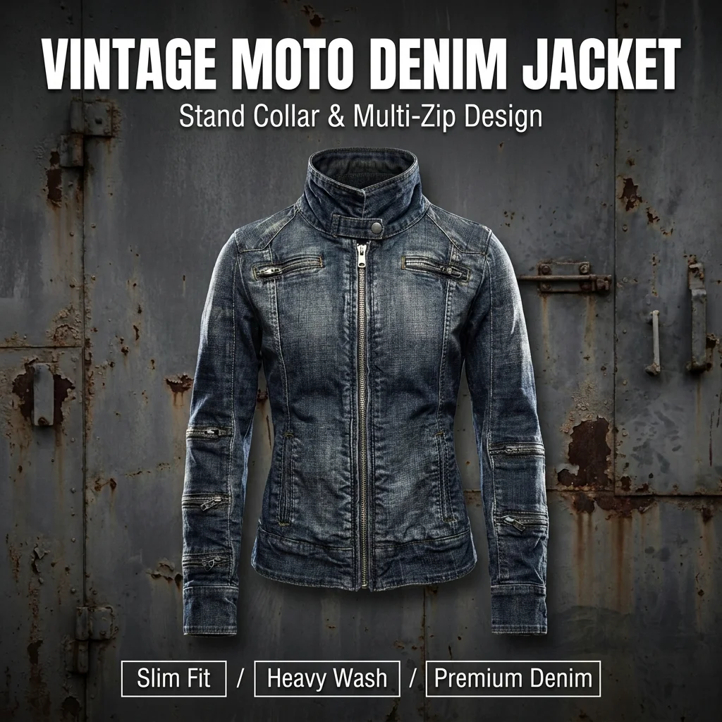 Punk Sexy Slim Fit Blue Denim Jacket Women Vintage Motorcycle Short Multi Zip Zipper Coat Y2K Gothic Stand Collar Jacket