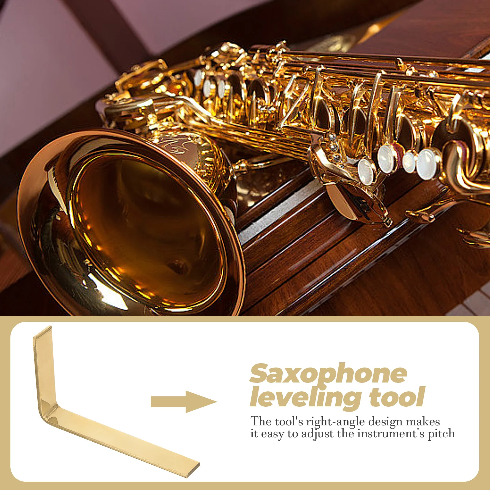 

Golden Brass Saxophone Repair Tool Right Angle Instrument Accessory for Flute Oboe Neck Leveling Woodwind Supply