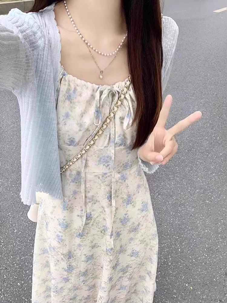 

Spring 2026 Ice Silk Thin Knitted Open Cardigan Women's Outerwear Ele Top Sweet Sle Loose Fit Long Sve ort Length
