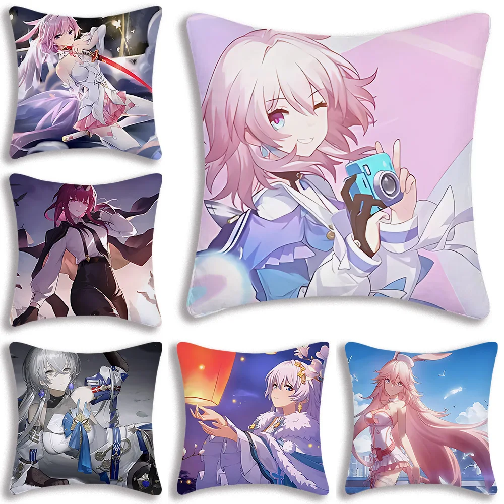 

H-Honkai Star RailS Pillow Covers Cartoon Sofa Decorative Home Double-sided Printing Short Plush Cute Cushion Cover