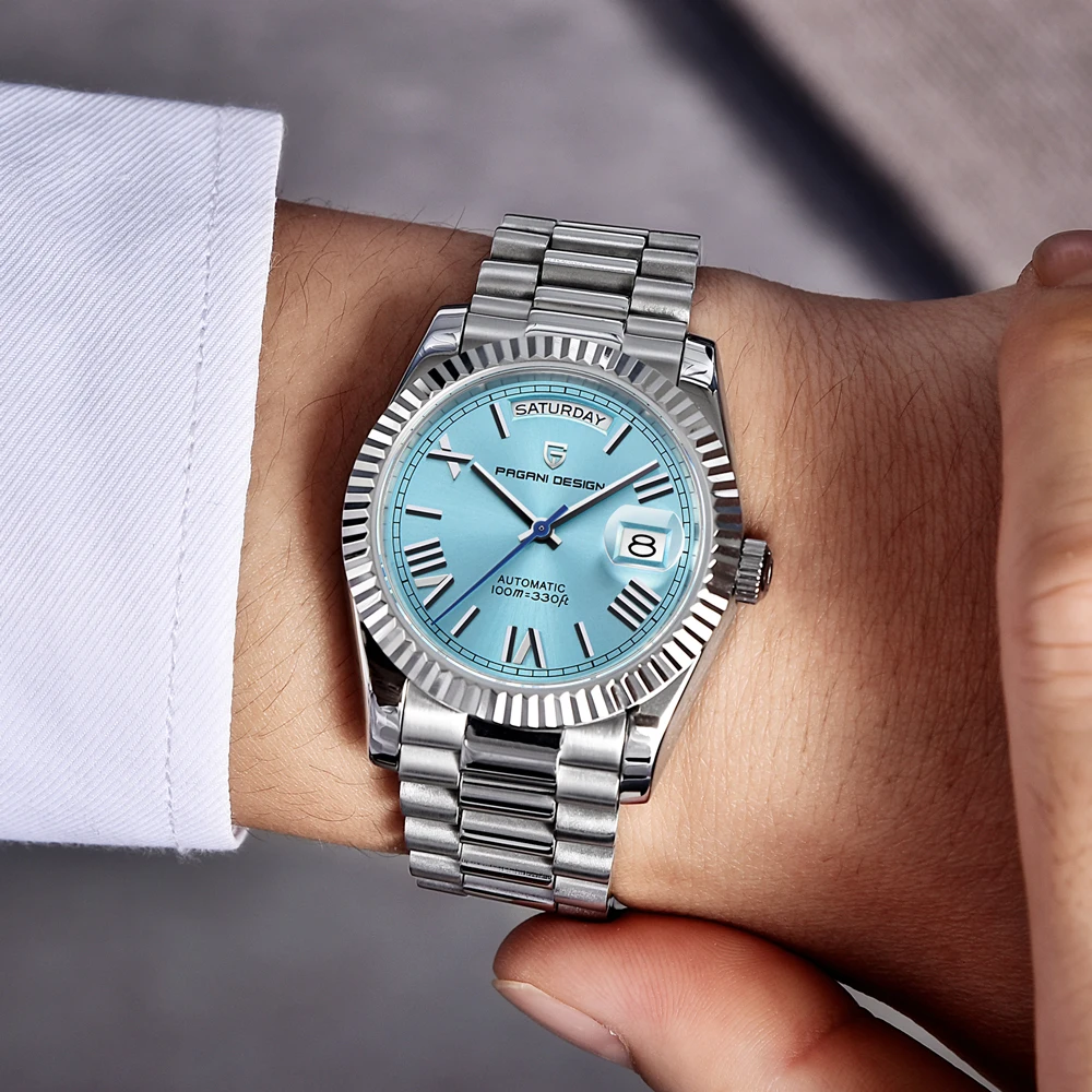 PAGANI DESIGN 2024 Herrenuhr, luxuriöse mechanische Uhren, Herren-Saphirglas, 100 m wasserdicht, Edelstahl, Tageskalenderuhr