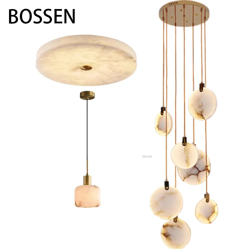 

BOSSEN Modern Minimalist Marble Ceiling Chandelier Dimmable Customizable Brass Copper Pendant Light for Staircase Bedroom