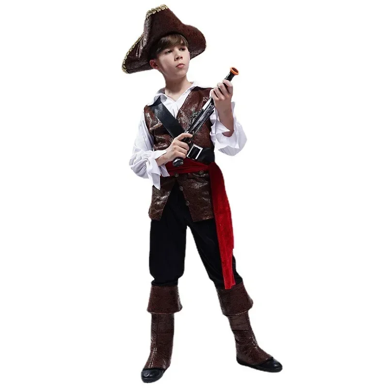 Halloween Costume Boys Pirate Cosplay Pirate Captain Jack Sparrow Kids Children Purim Christmas Party Luxury Buccaneer Outfits R view 2