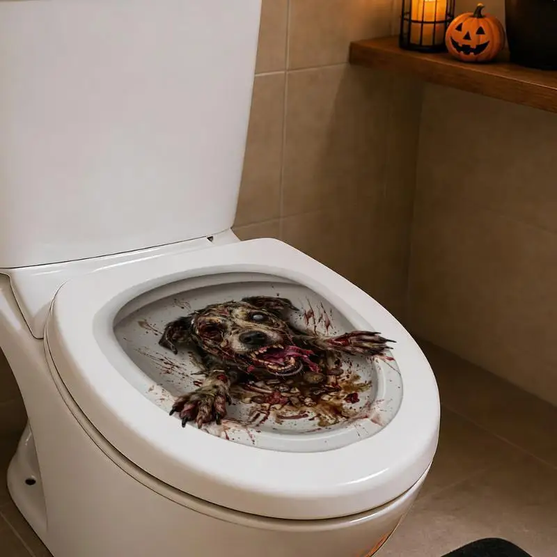 Halloween Horror Zombie Dog Toilet Stickers: Bathroom Beach Floor Decal Waterproof Anti-Slip Removable