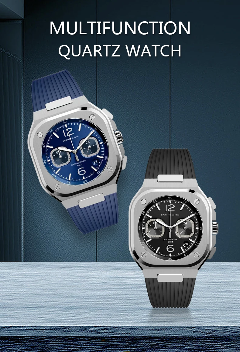 Specht & Sohne-relojes deportivos para hombre, pulsera con correa de goma, color azul, moda japonesa, VK63, cronógrafo, nuevo, gran oferta