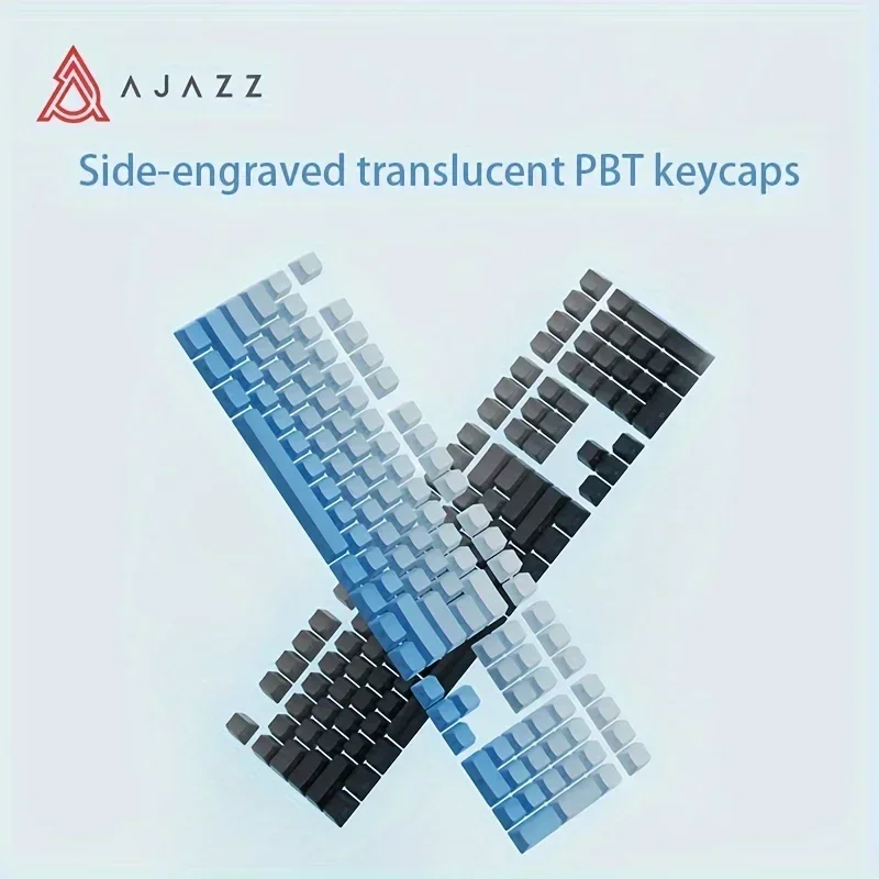 PBT Keycap-gradient Blue Keycap, Side Engraving Keycap Set, 136 Keys, Five Side Dyes, Simple Style Custom Keycap For Mecha