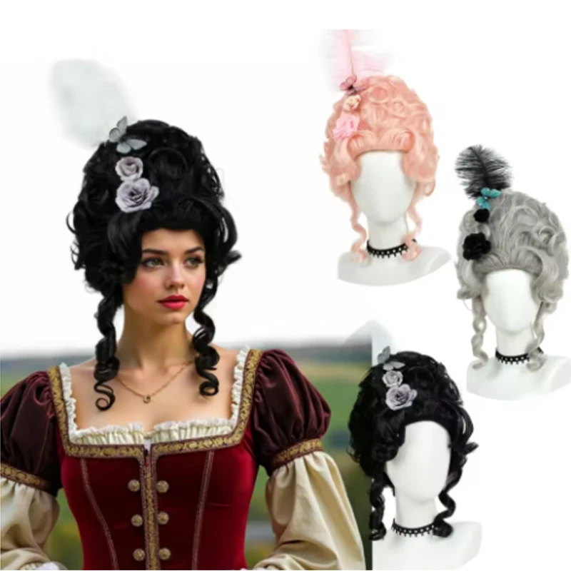 

18th Century Rococo Cosplay Wig Victorian Vintage Baroque Hair Beehive Queen High Curly Synethetic Wigs