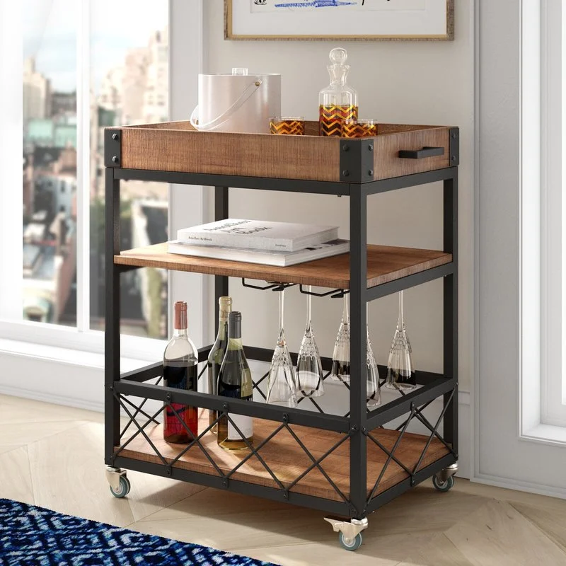 Bar Wine Rack Cart Kitchen food truck Serving Buffet sideboard with Wine Rack Glass multi function cart three tier Holder