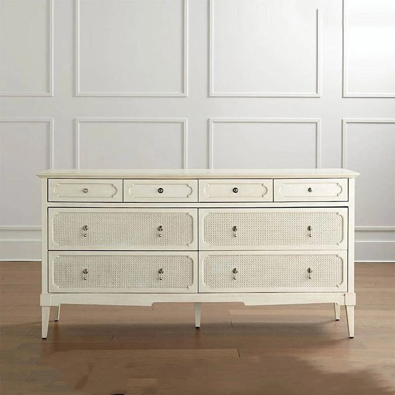 

Nordic modern solid wood rattan barrel cabinet light luxury white storage drawer suitable for American bedroom simple living
