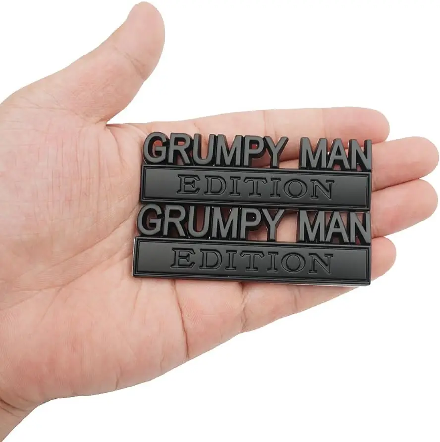 2pcs Metal Grumpy Man Edition Door Tailgate Bumper Emblem Bsdge Decals for Universal Vehicle,Car,Truck,SUV Decor(All Black)