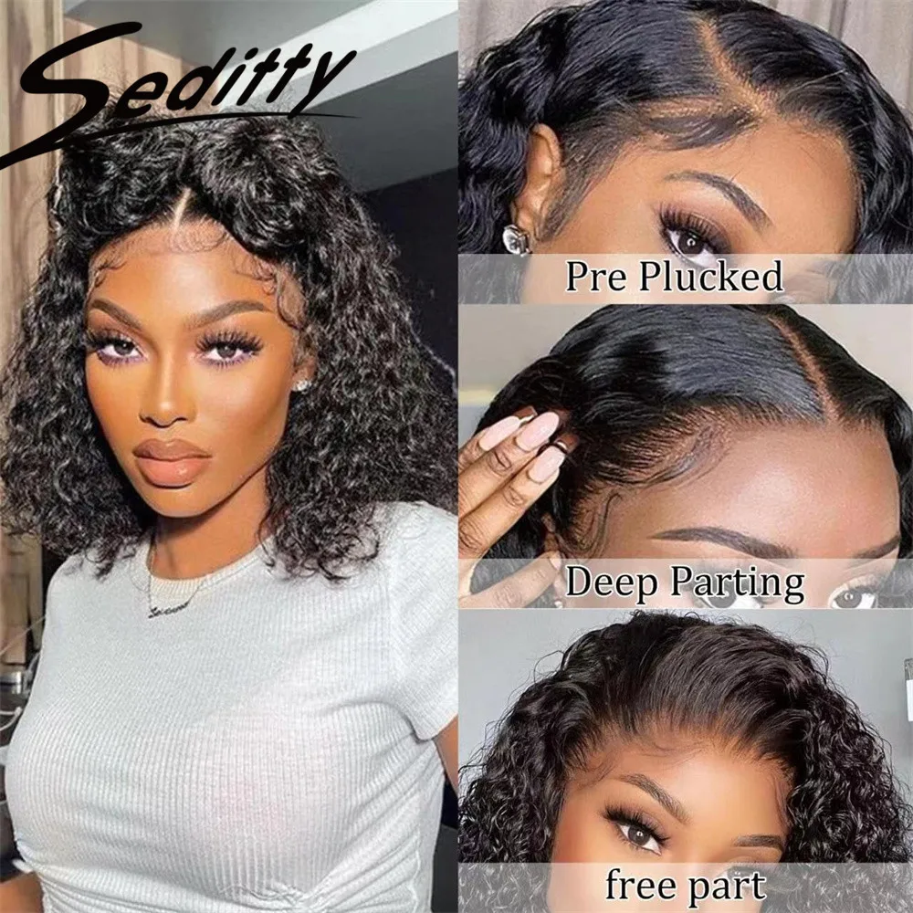 Brazilian Short Bob 13x4 Lace Frontal Human Hair Deep Wave HD Transparent Lace Front Curly Wigs For Women 200% denstiy