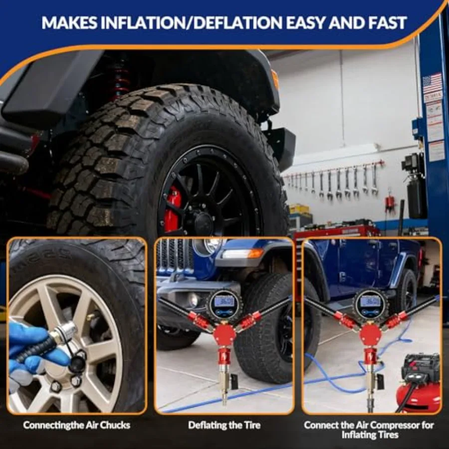 4 Way Tire Inflator 4 Tire Inflation Deflation System with Precision Gauge for Off-Road Vehicles Air Up Down Kit Compati