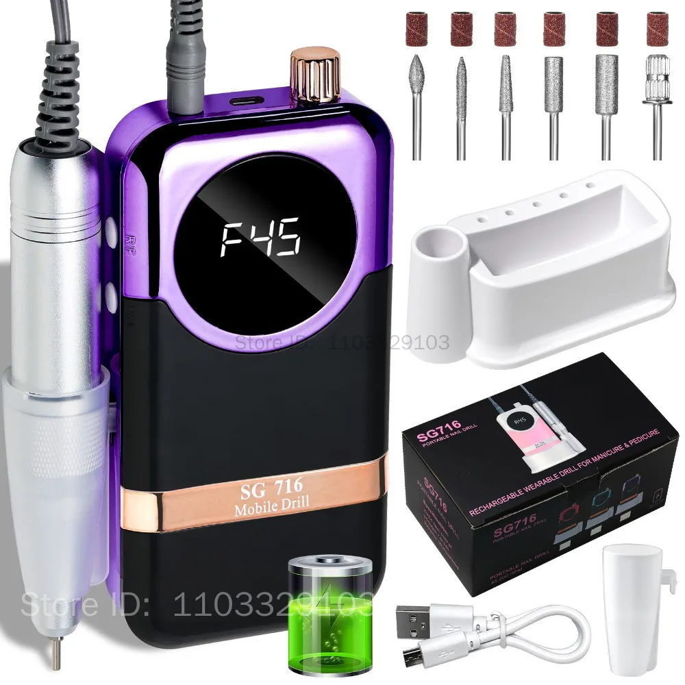45000 دورة في الدقيقة آلة حفر الأظافر مع منخفضة الضوضاء المحمولة آلة حفر الأظافر قابلة للشحن ملف ساندر الأظافر لأداة صالون مانيكير