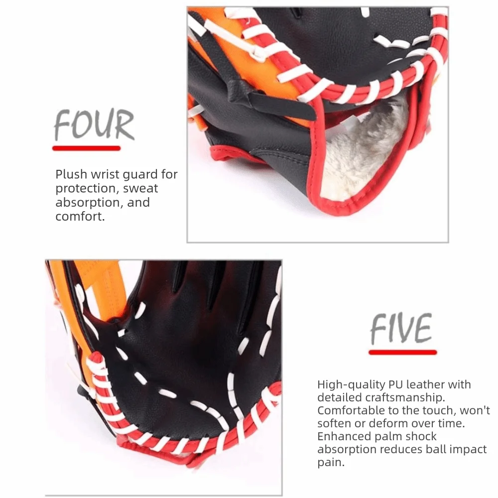 Anti-Slip Baseball Glove 10.5/11.5/12.5in PU Leather Softball Gloves Comfortable Professional Batting Gloves Adults Children view 3