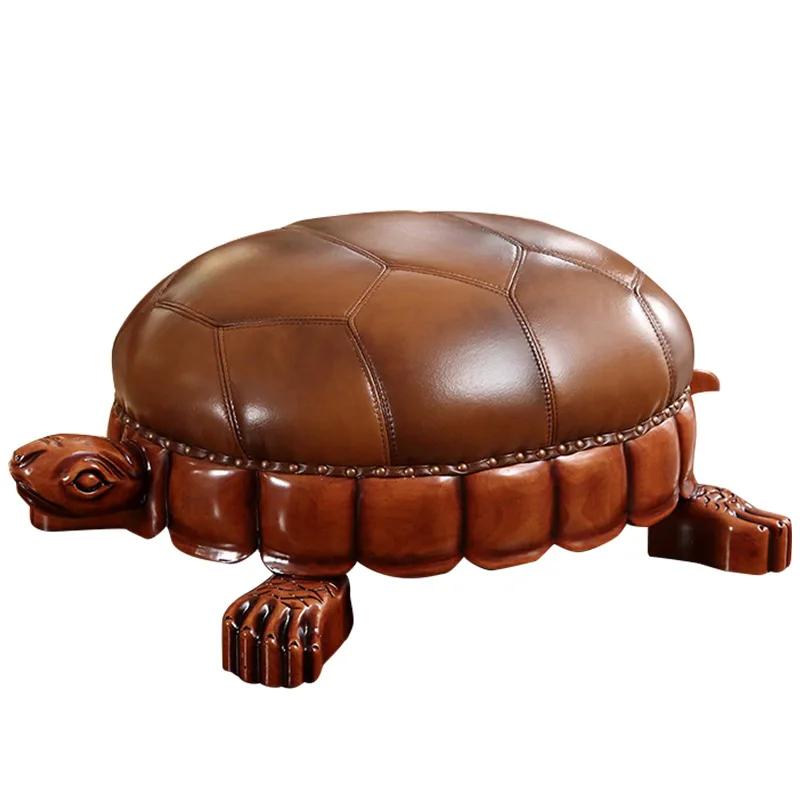 

Solid wood low stool mobile turtle stool living room multi-functional leather