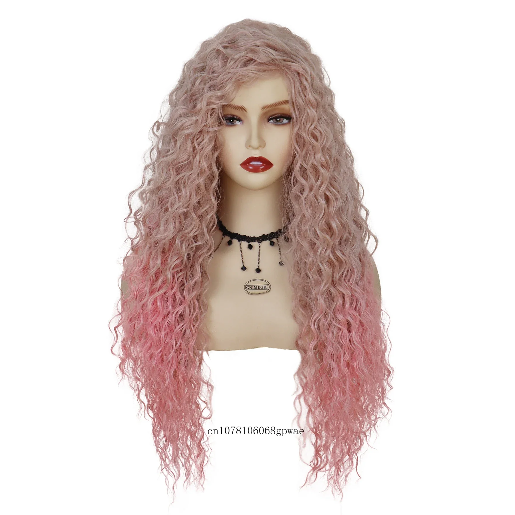 Synthetic 28 Inch Long Wavy Wigs for Women Charming Water Wave Hairstyle Ombre Pink Wig Lady Girls Cosplay Halloween Costume