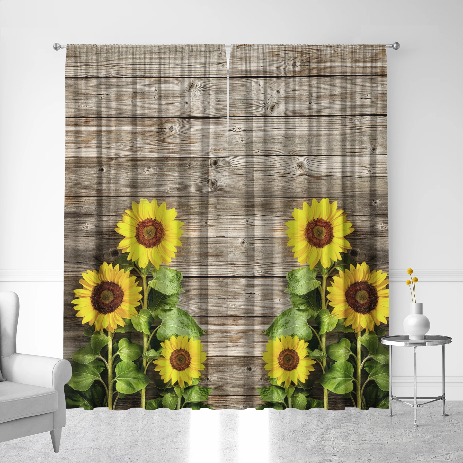 2PC Home Decoration Printed Curtains, Sunflower Seaweed Pole Bag Curtains, Kitchen, Coffee Shop, Living Room, Balcony, Garden