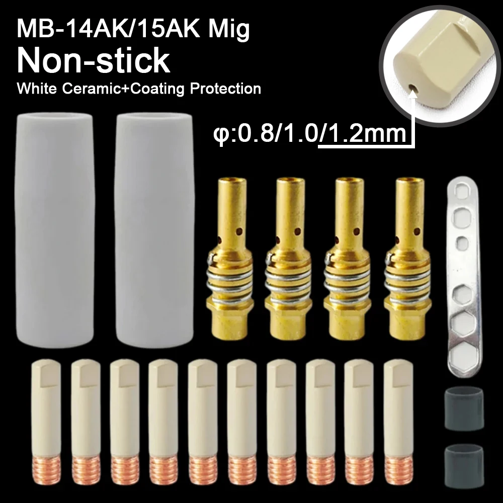 New Ceramic Nozzle Coating Protection Contact Tip 0.8/1.0/1.2MM Non-stick Welding Slag European Protective Sleeve For 15AK/14AK