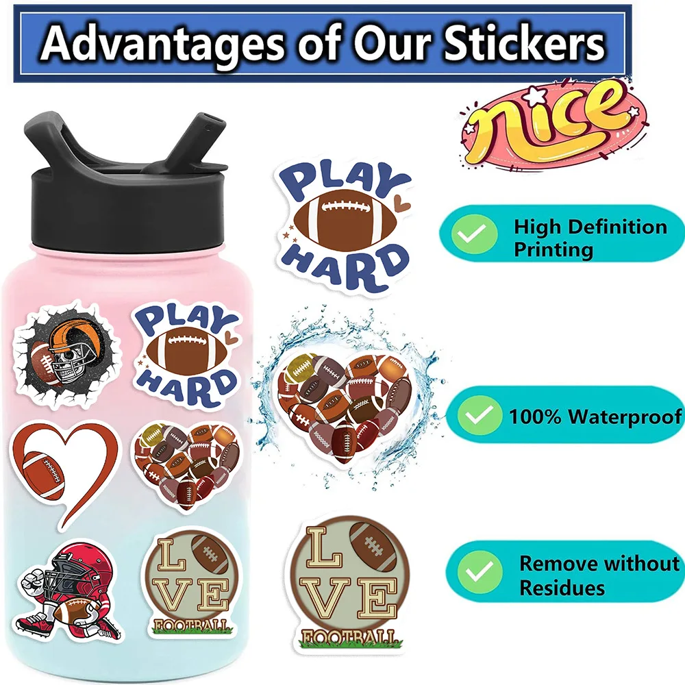 

50PCS Cartoon Rugby Sports Stickers Graffiti Decoration Mobile Phone Case DIY Mobile Phone Case Notebook Waterproof Gift Sticker