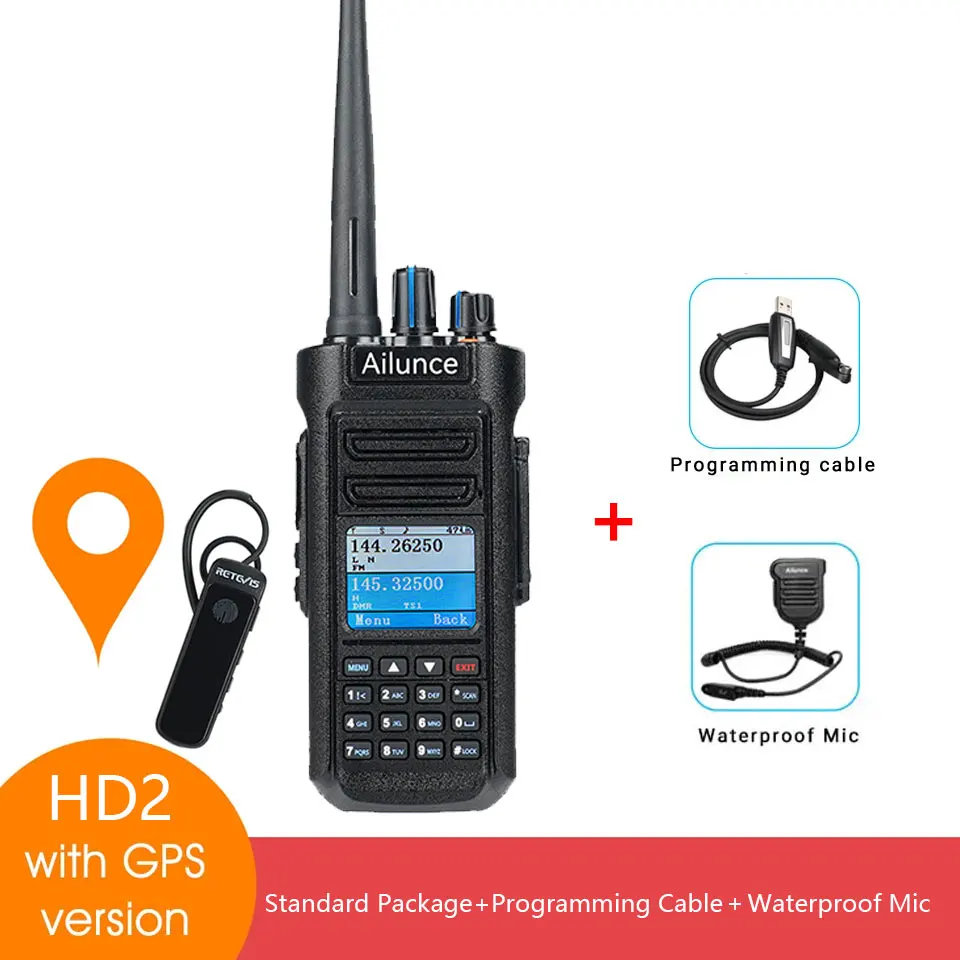 Топ! HD2 Walkie Talkie DMR Walkie-Talkie UHF VHF Ham Двусторонняя радиостанция IP67 Водонепроницаемый трансивер дальнего действия