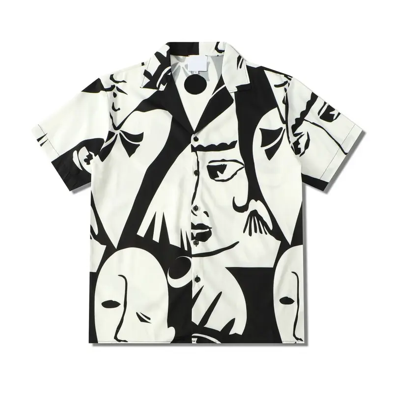 Dark Icon Modern Girls Print Contrast Shirt Retro Polo Shirt Men\'s Loose Summer Top Black