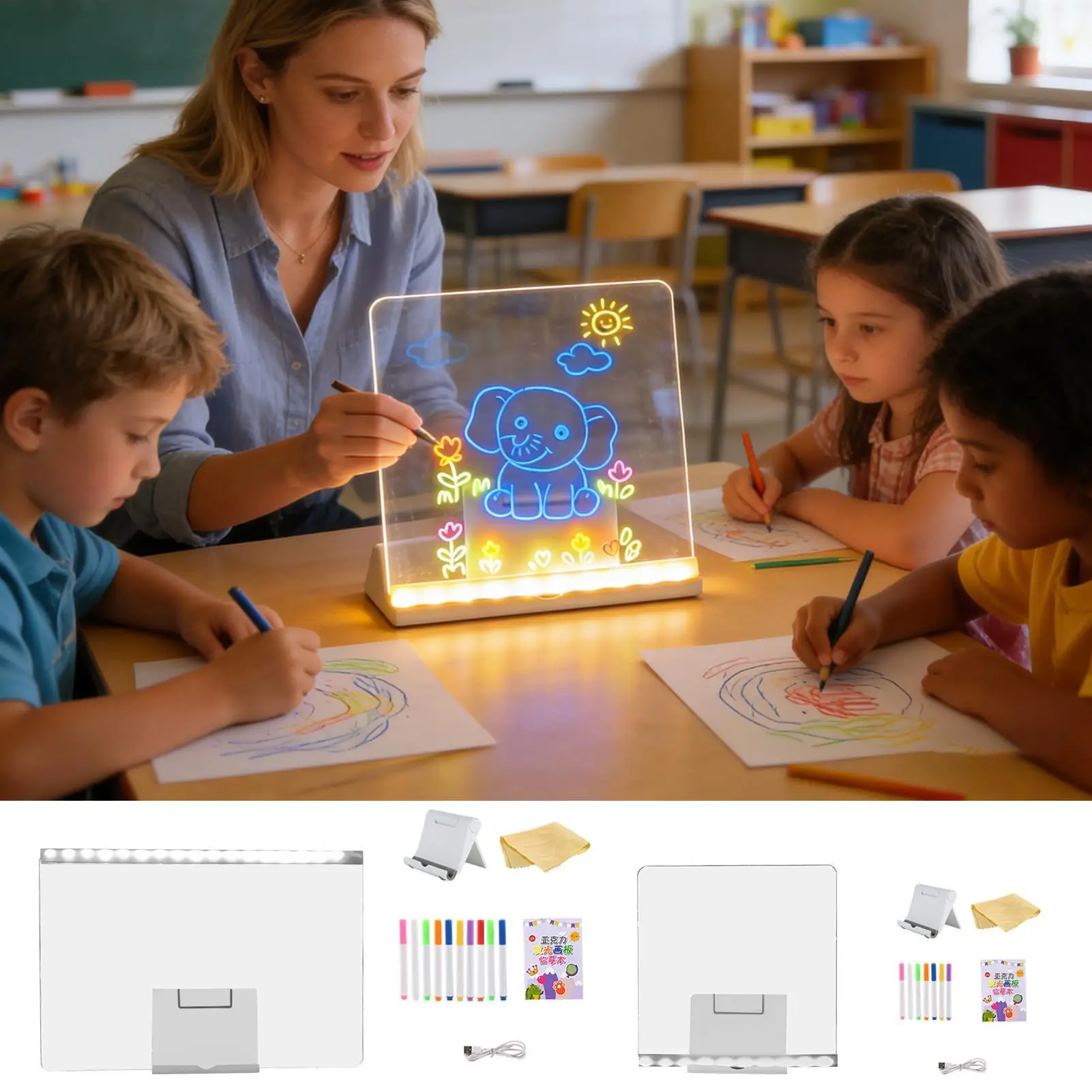 

Доска для рисования с подсветкой, USB-подключаемый коврик для сообщений, стираемая светодиодная доска для сообщений с маркерами для мальчиков и девочек, школьная гостиная, дом