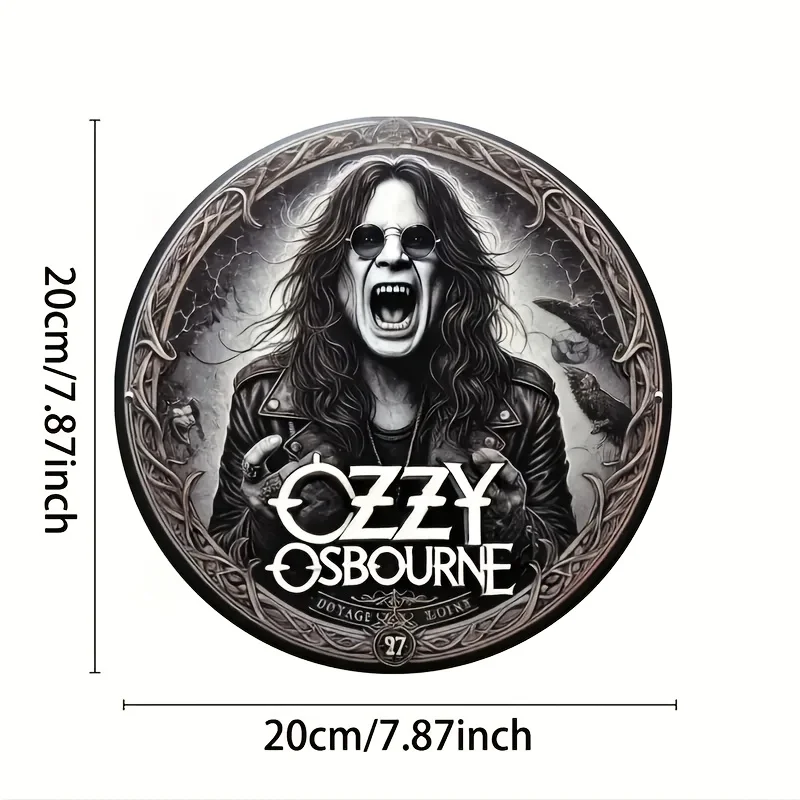 

2D Flat, 20.32x20.32 cm Ozzy Osbourne Retro Rock Wall Art Round Wood Sign - Black & White Vintage Music Memorabilia, Artificial