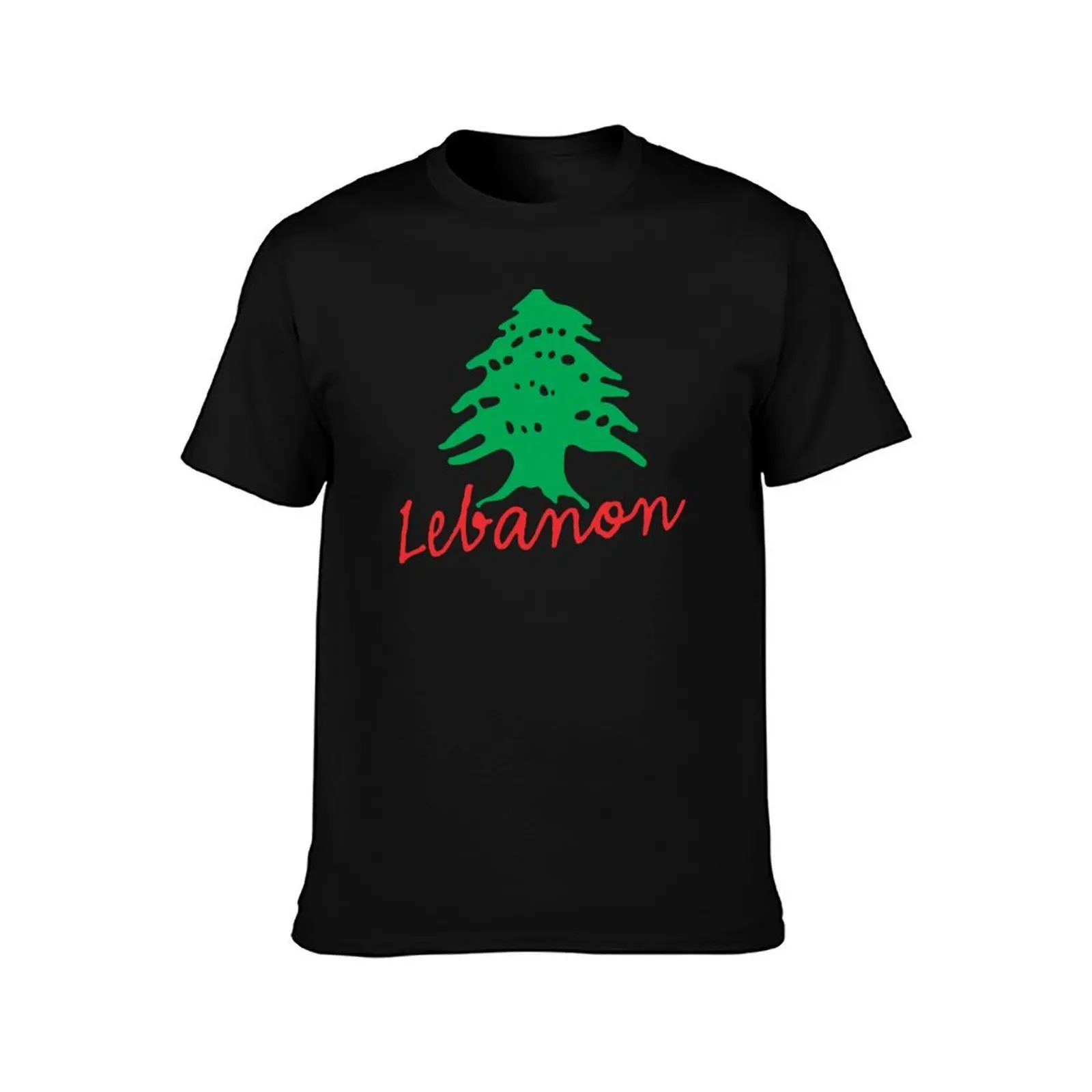 Lebanon Name with Lebanese Flag Cedar Tree Design T-Shirt Non-Shrink Basic Cotton T-Shirt