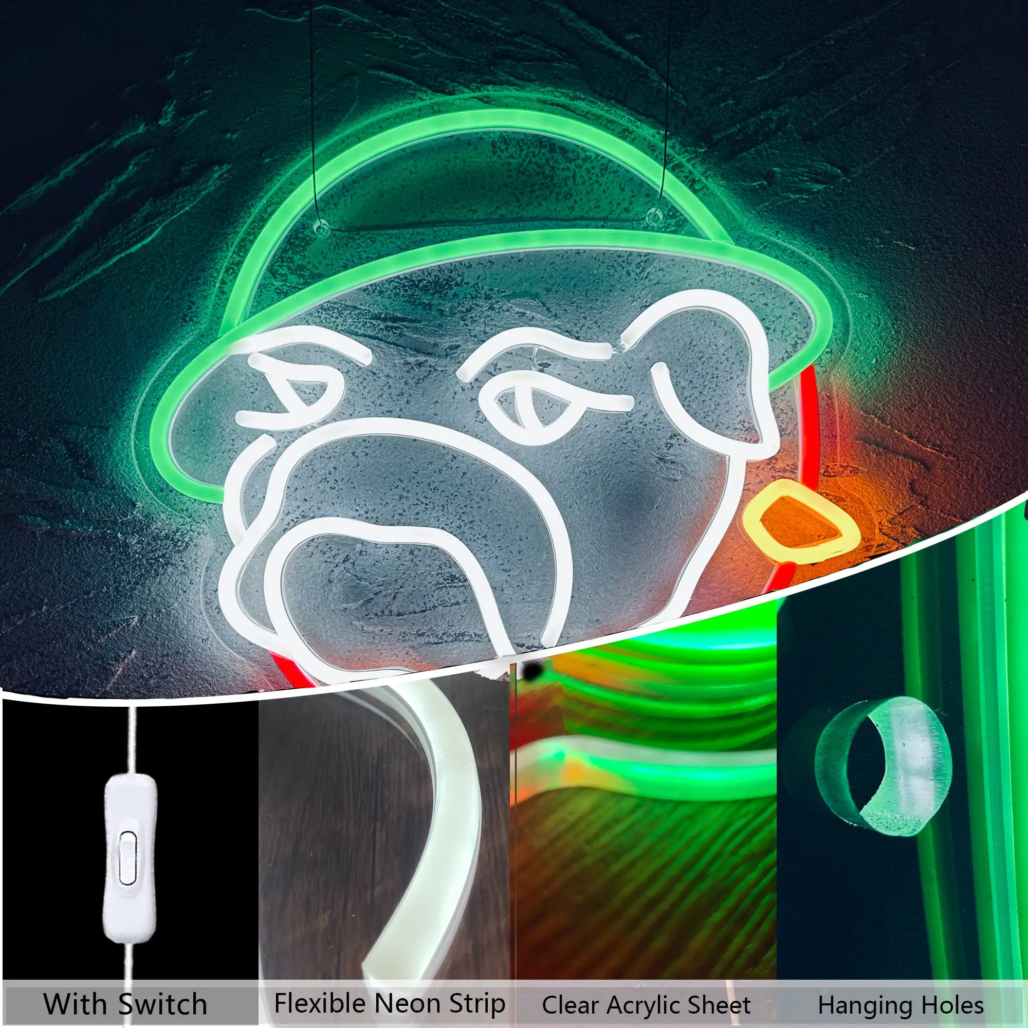 Bulldog Neon Sign Led Animal Light for Kids Room Party Birthday Club Art Wall Decor Great Gift for Kids Teenager