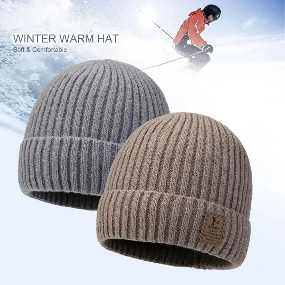 Winter Soft Knitted Hat Windproof Fleece-Lined Beanies Hat Warm Thick Earmuffs Cap Men